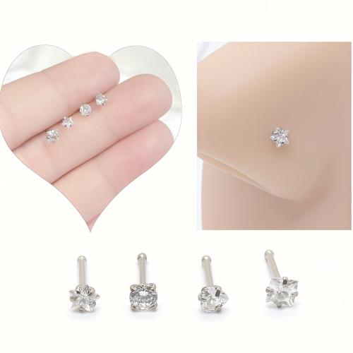 304 Edelstahl Nasepiercing Schmuck, unisex & verschiedene Stile für Wahl & Micro pave Zirkonia, originale Farbe, verkauft von PC