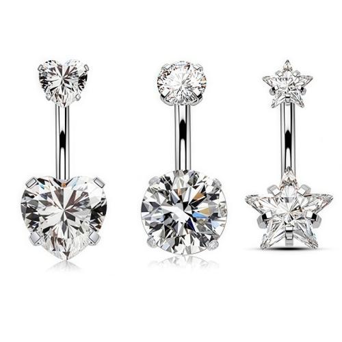 Acier inoxydable 304 anneau de ventre, styles différents pour le choix & pour femme & avec strass, couleur originale, Vendu par PC