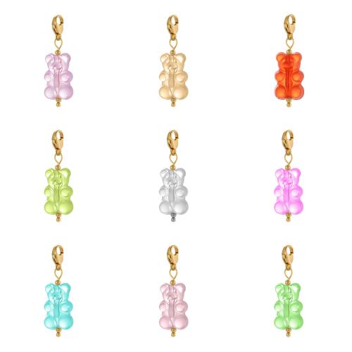 Resin Pendant, 304 Stainless Steel, with Resin, Bear, gold color plated, DIY, more colors for choice, 11x21mm, Sold By PC