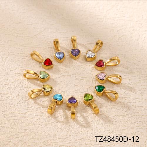Stainless Steel Pendants, 304 Stainless Steel, Heart, gold color plated, DIY & micro pave cubic zirconia, more colors for choice, 6x14mm, Sold By PC
