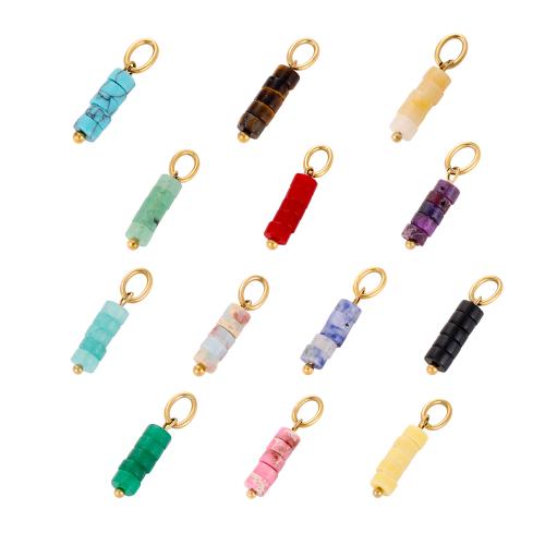 Gemstone Pendants Jewelry, 304 Stainless Steel, with Gemstone, gold color plated, DIY, more colors for choice, 5x18mm, Sold By PC