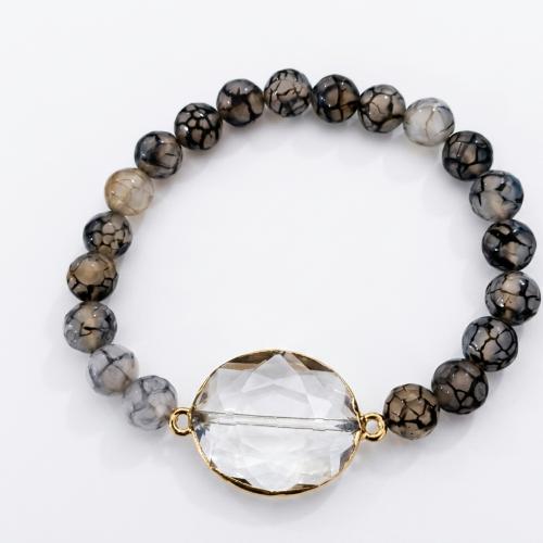 Agate Jewelry Bracelet, Dragon Veins Agate, with Crystal, Unisex & faceted, mixed colors, 8mm, Length:Approx 7.5 Inch, Sold By PC