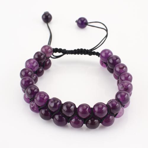 Gemstone Bracelet, Round, Double Layer & Unisex, purple, Sold By PC