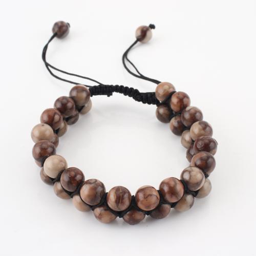 Gemstone Bracelet, Round, Double Layer & Unisex, brown, Sold By PC