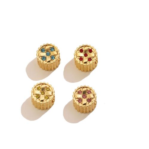 Espaciador de los granos del acero inoxidable, acero inoxidable 304, Redondo aplanado, chapado en color dorado, Bricolaje & con diamantes de imitación, más colores para la opción, 10x10mm, agujero:aproximado 4.3mm, Vendido por UD