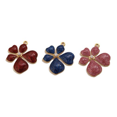 Colgantes de Acero Inoxidable, acero inoxidable 304, con Perlas plásticas, Flor, chapado en color dorado, Bricolaje & esmalte, más colores para la opción, 25x30mm, agujero:aproximado 1.6mm, Vendido por UD