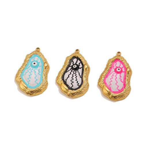 Pendentifs mauvais oeil, Acier inoxydable 304, Irrégulière, Placage de couleur d'or, DIY & motif de mauvais œil & émail, plus de couleurs à choisir, 22x35mm, Trou:Environ 1.5mm, Vendu par PC