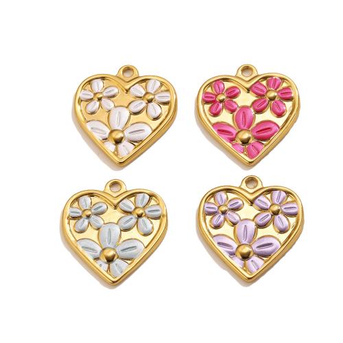 Pendientes Corazón de acero inoxidable, acero inoxidable 304, chapado en color dorado, Bricolaje & con patrón de flores & esmalte, más colores para la opción, 26x28mm, agujero:aproximado 2.3mm, Vendido por UD