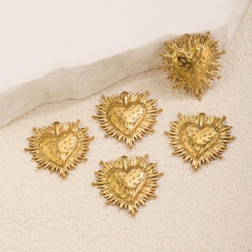 Pendientes Corazón de acero inoxidable, acero inoxidable 304, chapado en color dorado, Bricolaje, 28x37.30mm, agujero:aproximado 1.3mm, Vendido por UD