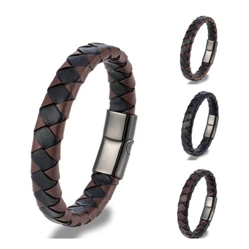 PU Leather Bracelet, with Tibetan Style, vintage & woven pattern & for man, more colors for choice, Length:Approx 21.5 cm, Sold By PC