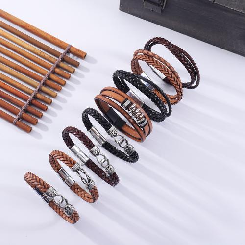 cuir PU bracelet, avec alliage de zinc, Vintage & unisexe, plus de couleurs à choisir, Longueur:Environ 20.5 cm, Vendu par PC