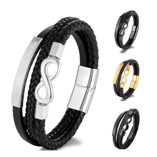 cuir PU bracelet, avec alliage de zinc, Infini, fait à la main, Vintage & multicouche & pour homme, plus de couleurs à choisir, Longueur:Environ 21 cm, Vendu par PC