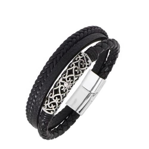 cuir PU bracelet, avec alliage de zinc, Placage, Vintage & multicouche & pour homme & creux, Longueur:Environ 21 cm, Vendu par PC