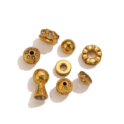 Espaciador de los granos del acero inoxidable, acero inoxidable 304, chapado en color dorado, Bricolaje & diferentes estilos para la opción & con diamantes de imitación, Vendido por UD