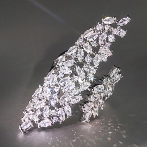 Brass Cuff Finger Ring, platinum plated, micro pave cubic zirconia & for woman, Sold By PC