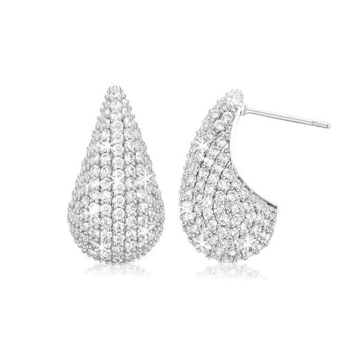 Brass Stud Earring, Teardrop, plated, micro pave cubic zirconia & for woman, more colors for choice, 12x21mm, Sold By Pair