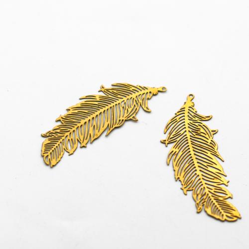 Brass Jewelry Pendants, Leaf, DIY & hollow, original color, 15.70x40mm, Sold By PC