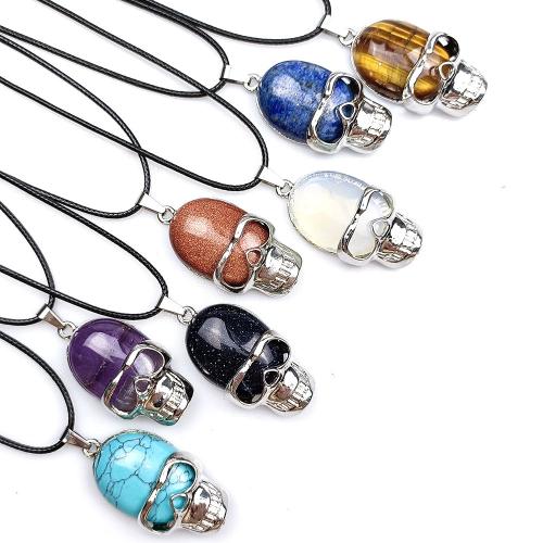 Gemstone Pendants Jewelry, with Tibetan Style, Skull, DIY & different materials for choice, 22x42x11mm, Sold By PC