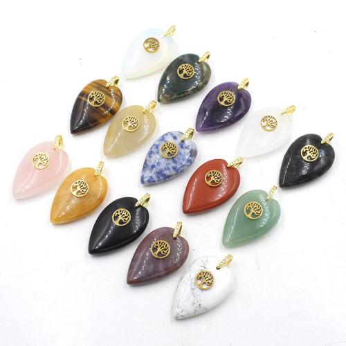 Gemstone Pendants Jewelry, with Tibetan Style, Teardrop, polished, DIY & different materials for choice & with rhinestone, 58x38mm, Sold By PC