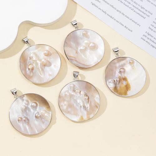 Shell Pendants, Flat Round, plated, DIY, 51x51mm, Sold By PC