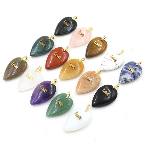 Gemstone Pendants Jewelry, Heart, polished, DIY & different materials for choice & with letter pattern, 25x38mm, Sold By PC
