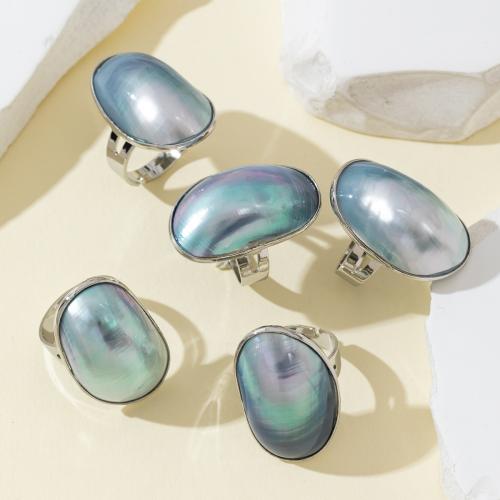 Mabe Pearl Cuff Finger Ring, with Brass, platinum color plated, fashion jewelry & dyed & Unisex, Sold By PC