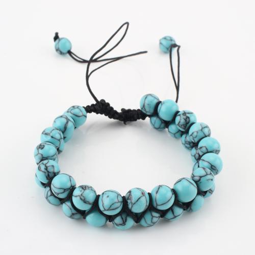 Gemstone Bracelet, Round, Double Layer & Unisex, turquoise blue, Sold By PC