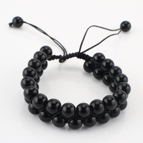 Gemstone Bracelet, Round, Double Layer & Unisex, black, Sold By PC