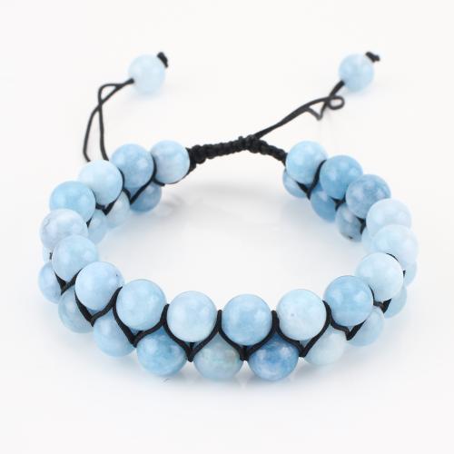 Gemstone Bracelet, Round, Double Layer & Unisex, blue, Sold By PC