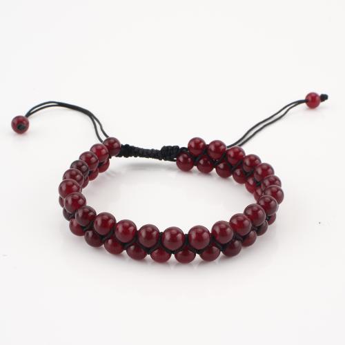 Gemstone Bracelet, Round, Double Layer & Unisex, deep red, Sold By PC