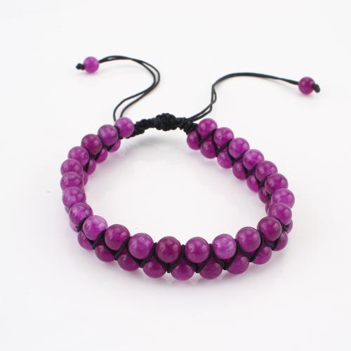 Gemstone Bracelet, Round, Double Layer & Unisex, purple, Sold By PC