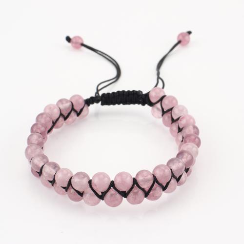 Gemstone Bracelet, Round, Double Layer & Unisex, pink, Sold By PC
