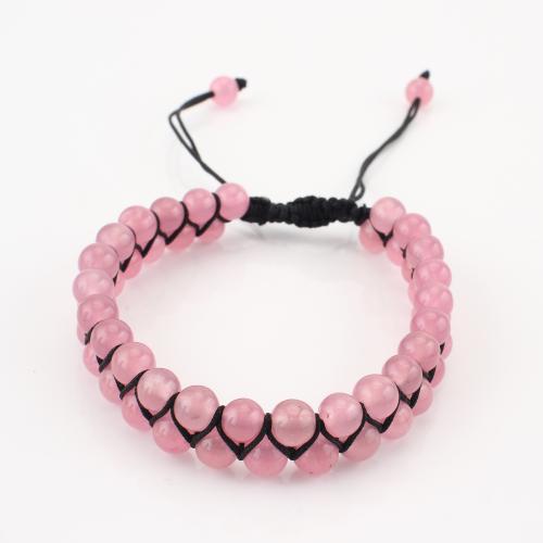 Gemstone Bracelet, Round, Double Layer & Unisex, pink, Sold By PC