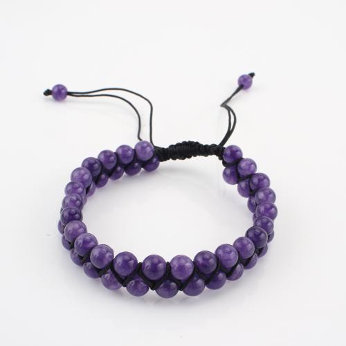 Gemstone Bracelet, Round, Double Layer & Unisex, purple, Sold By PC