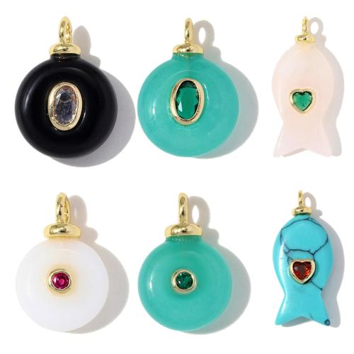 Bijoux Pendentifs en pierres gemmes, laiton, avec pierre gemme, Placage, DIY & styles différents pour le choix & pavé de micro zircon, 3PC/sac, Vendu par sac