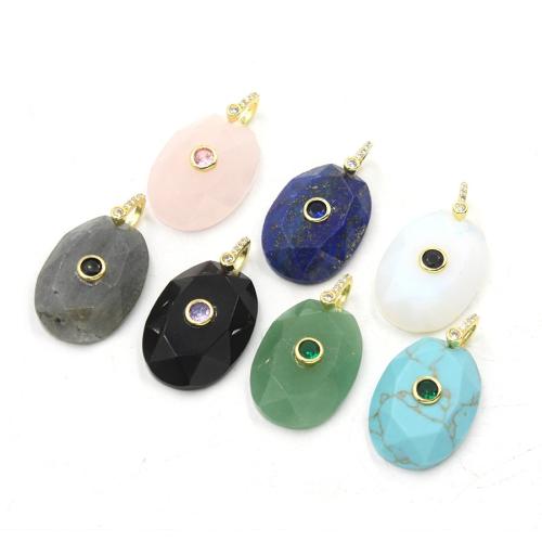 Bijoux Pendentifs en pierres gemmes, pierre gemme, avec alliage de zinc, ovale plat, poli, DIY & différents matériaux pour le choix & facettes & avec strass, 19x36mm, Vendu par PC