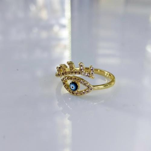 Bijoux Finger Evil Eye Anneau, laiton, avec strass, Réglable & bijoux de mode, doré, 20x10mm, Vendu par PC