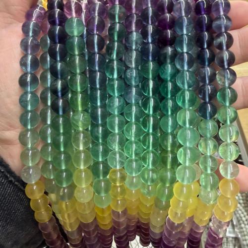 Perles de fluorite, Fluorine, Rond, poli, DIY, dégradé de couleur, grade A, 8mm, Environ 47PC/brin, Vendu par brin