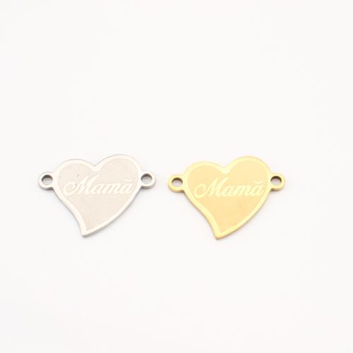 Stainless Steel Connector, 304 Stainless Steel, Heart, plated, DIY & with letter pattern, more colors for choice, 14x18x1mm, 10PCs/Lot, Sold By Lot