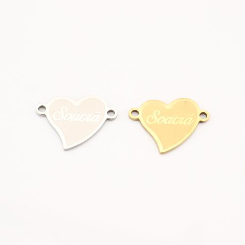 Stainless Steel Connector, 304 Stainless Steel, Heart, plated, DIY & with letter pattern, more colors for choice, 14x18x1mm, 10PCs/Lot, Sold By Lot