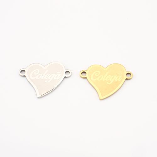 Stainless Steel Connector, 304 Stainless Steel, Heart, plated, DIY & with letter pattern, more colors for choice, 14x18x1mm, 10PCs/Lot, Sold By Lot