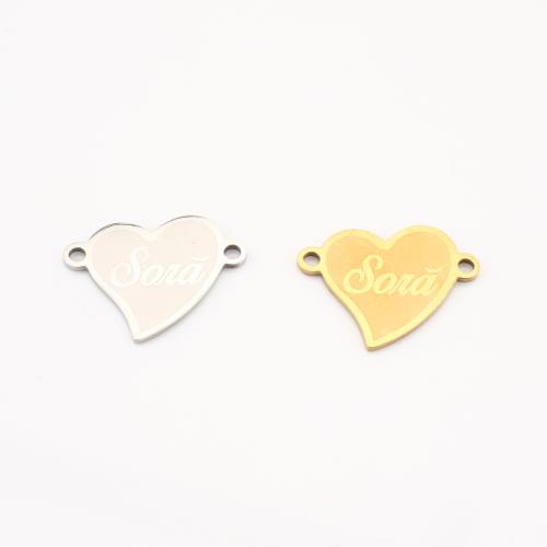 Stainless Steel Connector, 304 Stainless Steel, Heart, plated, DIY & with letter pattern, more colors for choice, 14x18x1mm, 10PCs/Lot, Sold By Lot