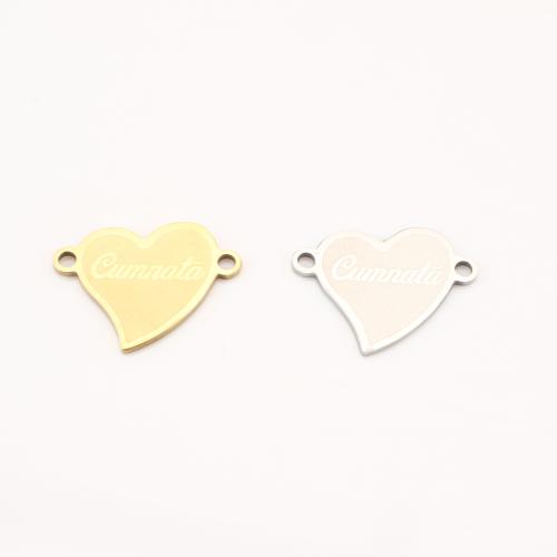 Stainless Steel Connector, 304 Stainless Steel, Heart, plated, DIY & with letter pattern, more colors for choice, 14x18x1mm, 10PCs/Lot, Sold By Lot