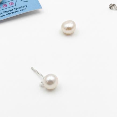 perle d'eau douce cultivée boucle d oreille dormeuse, avec Argent sterling 925, Rond, bijoux de mode & pour femme, pearl size 7-8mm, Vendu par paire