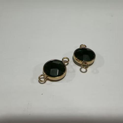 Connecteur agate, agate verte, Plat rond, Placage de couleur d'or, DIY, 21x13x5.50mm, Trou:Environ 2mm, Vendu par PC
