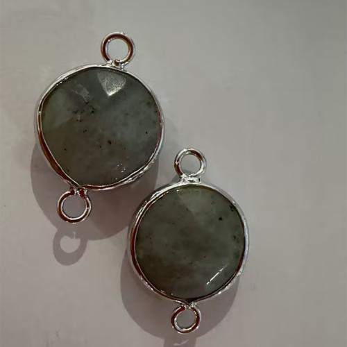 Gemstone Connector, Labradorite, with Tibetan Style, Flat Round, plated, DIY, 23x15x6mm, Hole:Approx 1.5mm, Sold By PC