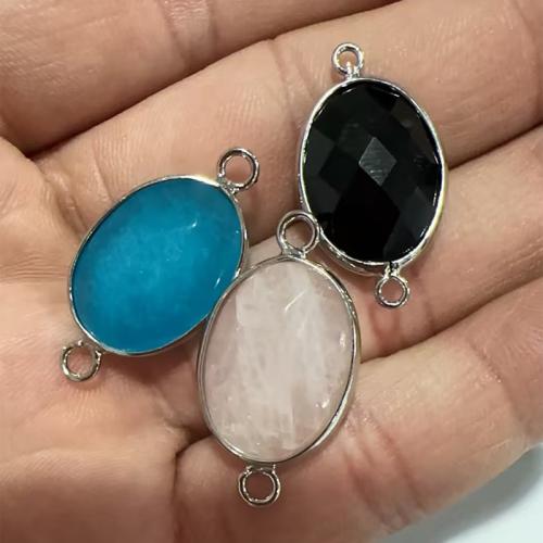 Gemstone Connector, with Tibetan Style, Flat Round, plated, DIY & faceted, more colors for choice, 27x15x6mm, Hole:Approx 1.5mm, Sold By PC