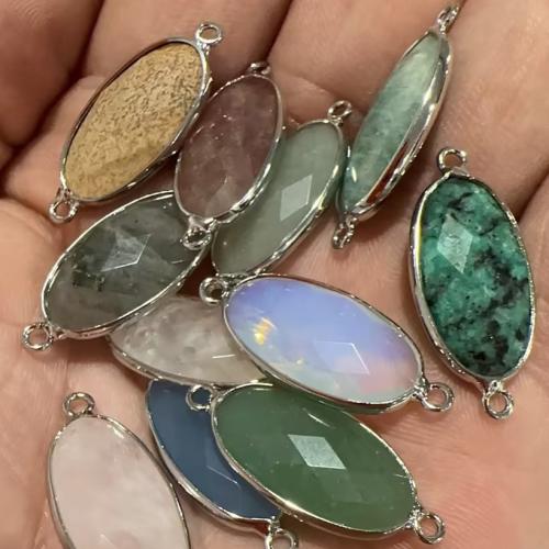 Gemstone Connector, with Tibetan Style, Flat Oval, plated, DIY & faceted, more colors for choice, 28x11x5mm, Hole:Approx 1.5mm, Sold By PC