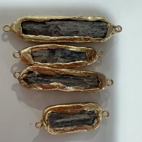 Quartz Connector, Brass, with Kyanite, Geometrical Pattern, random style & DIY, length 42-67mm, width 12-18mm,thickness 4-7mm, Hole:Approx 1.5mm, Sold By PC