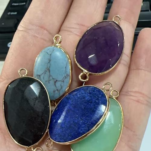 Gemstone Connector, with Tibetan Style, Flat Oval, plated, DIY & faceted, more colors for choice, Hole:Approx 1.5mm, Sold By PC